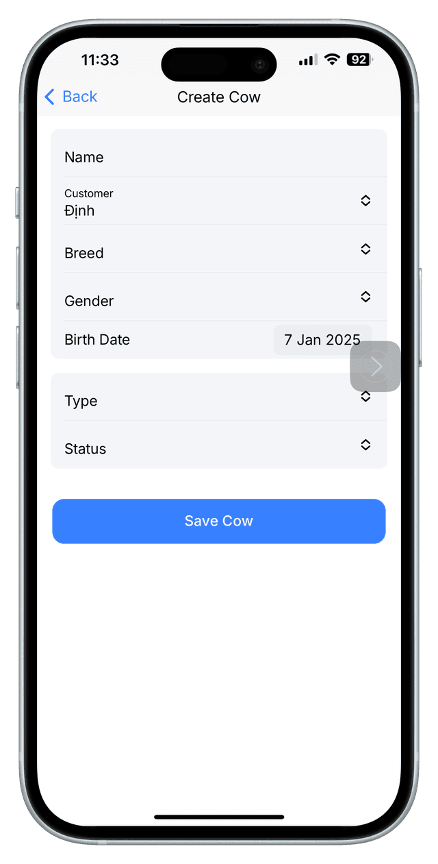 Cattle Tracking Mobile App Screenshot